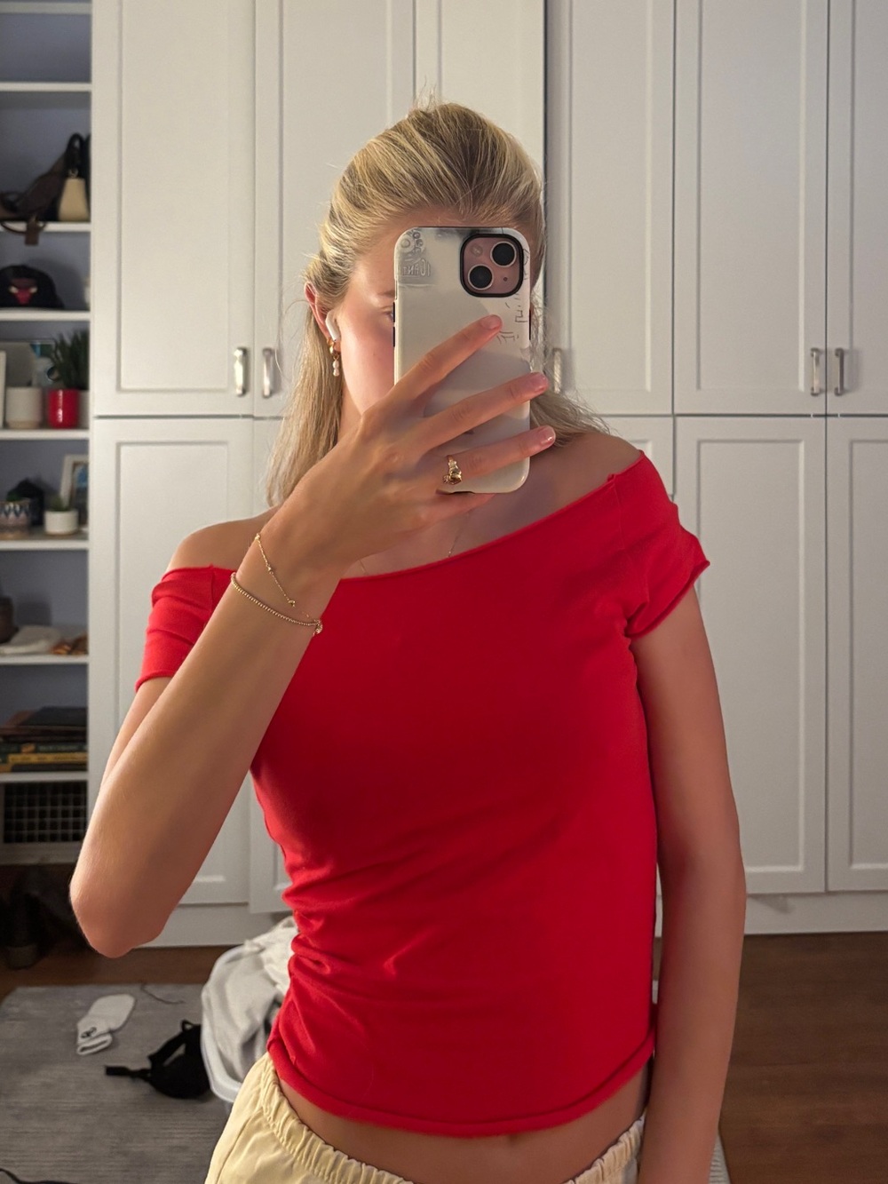Urban Outfitters Red Off-Shoulder Crop Top